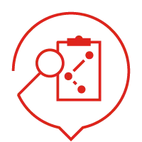Icon mit Klemmbrett und Lupe für Analyse und Planung