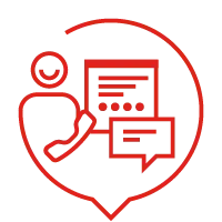 Rotes Icon mit Person und Dokumenten für Anfrage und Erstgespräch