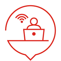 Icon mit Laptop und Funkwellen für Integration und Schulung