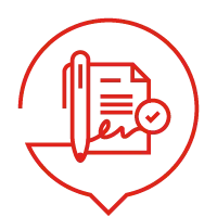 Rotes Icon mit Dokument und Stift für Angebot und Auftrag