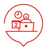 Rotes Icon mit Kalender und Uhr für flexible Planung der Bestandesaufnahme