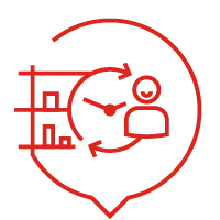 Icon mit Uhr und Lagerregalen für flexible Inventurzeiten