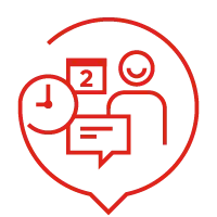 Rotes Icon mit Kalender und Personen für Planung und Vorbereitung der Bestandesaufnahme